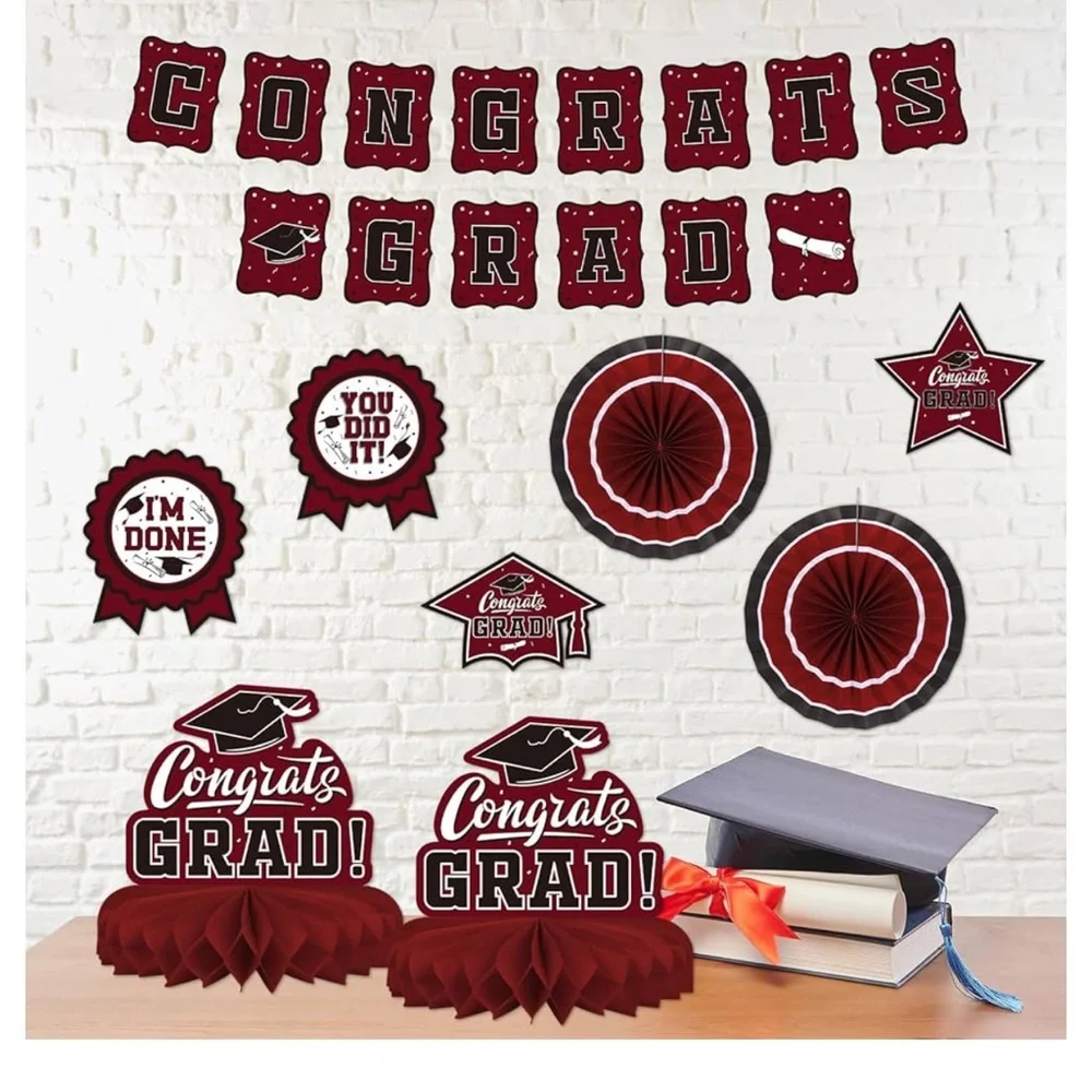Graduation Party Decoration Set - Maroon and White